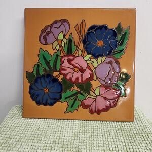 Mag Mor Art Tiles Hand Painted Floral Tile Santa Fe NM Christine Fitzgerald
